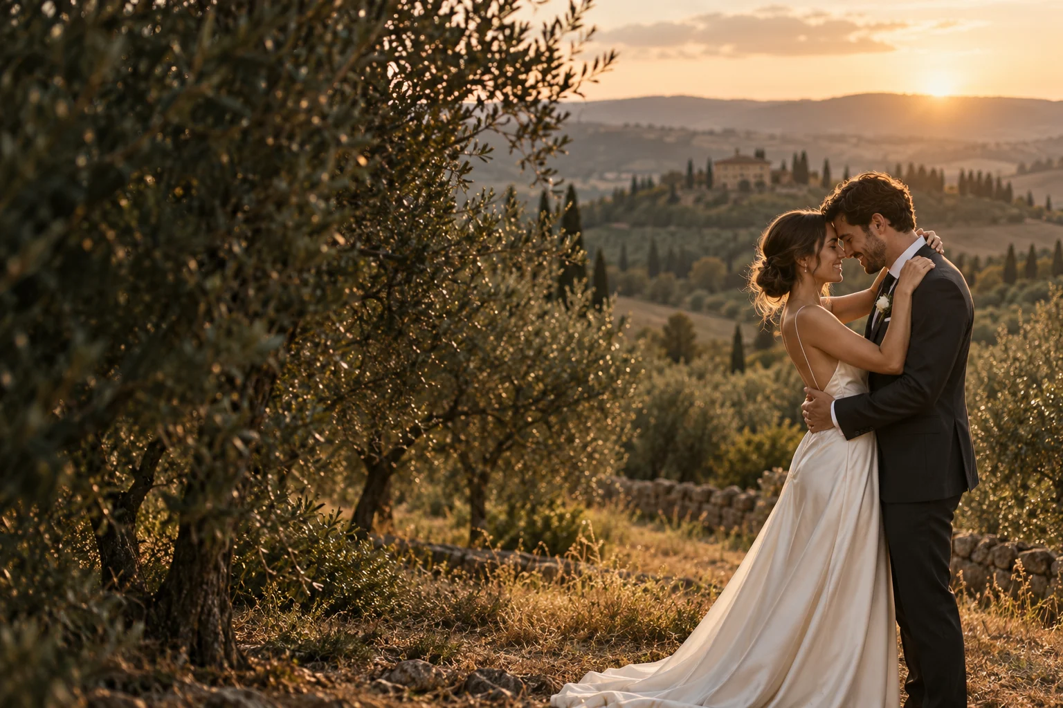 A couple sharing a quiet moment on their wedding day