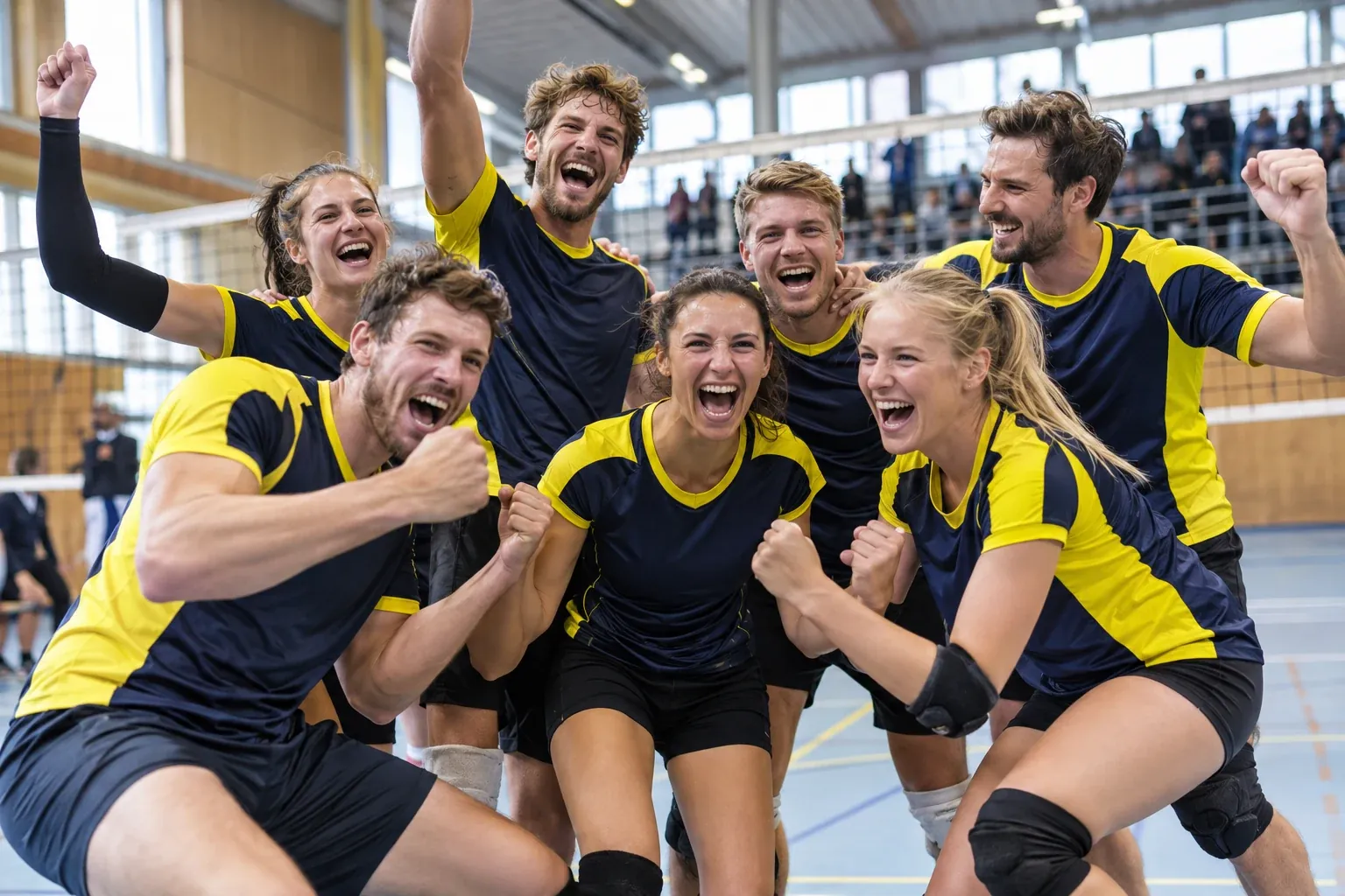 Volleyball team celebrating together