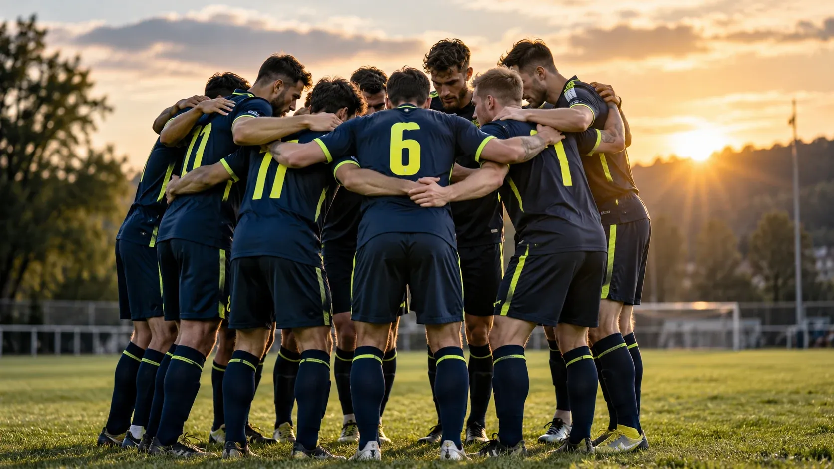 Football team in a huddle before the match