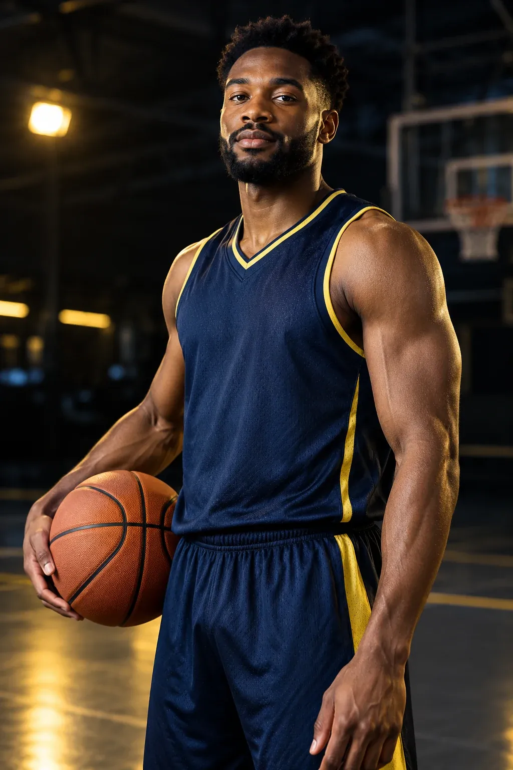 Basketball player with a ball in a portrait